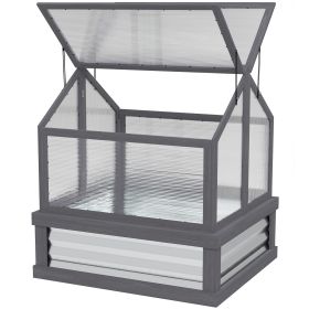 Outsunny Raised Garden Flower Bed Kit with Greenhouse, Wooden Cold Frame Planter, 35.5" x 31.5" x 36", Gray
