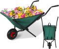 Collapsible Wheelbarrow 176 lbs Folding Yard Garden Wheelbarrow Foldable Lightweight Gardening Heavy Duty Oxford Cloth Green Lawn Cart for Grass, Leaf