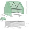 Outsunny 4'x3' Galvanized Raised Garden Bed with PE Greenhouse Cover, Metal Planter Box with Roll-Up Door for Flowers, Vegetables, Green