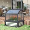 Outsunny Raised Garden Flower Bed Kit with Greenhouse, Wooden Cold Frame Planter, 35.5" x 31.5" x 36", Gray