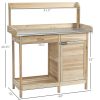 Outsunny Potting Bench Table Natural Wood with Storage Cabinet Open Shelf Steel Tabletop Garden Station